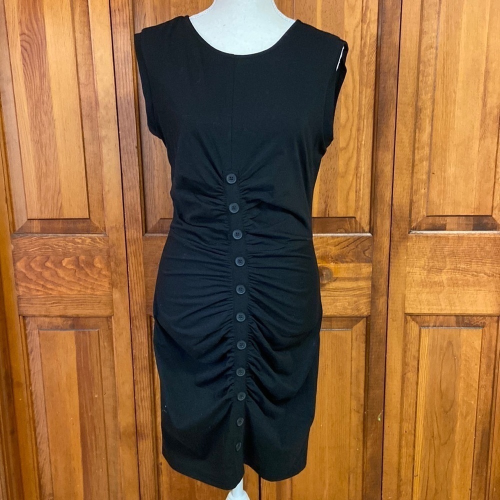 LIUMILAC Women Pencil Dress Short Sleeve Button-Ruched Back V-Neck Bodycon Dress